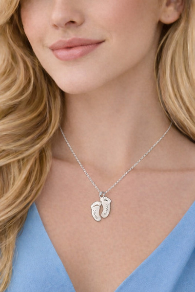 Soleildor 925 ayar Orijinal Gümüş Bebek Ayak İzi Kişiye Özel İsimli Gümüş Kol...