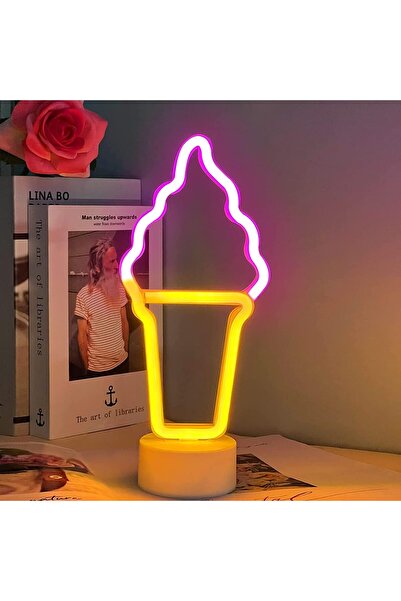 Slasa Ice Cream Neon Sign 30x8.5 cm – USB/Battery LED Night Light for Room & ...