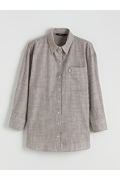 LC Waikiki Brown Striped Oversize Poplin Women's Shirt Tunic from Güli̇s Gi̇yi̇m