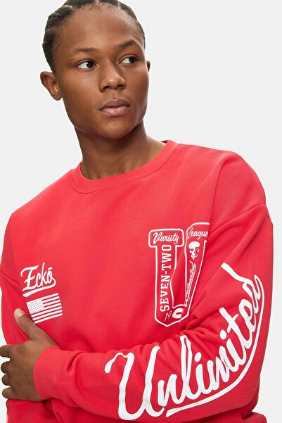 ecko unltd. Aspen Red Crew Neck Printed Oversized Men's Sweatshirt