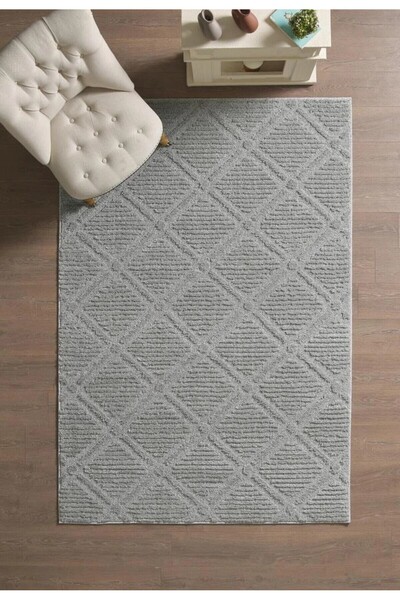 GUAJ HALI İskandinav Model Bukleli Dokuma Gri Halı Yolluk, Jüt Taban Modern M...