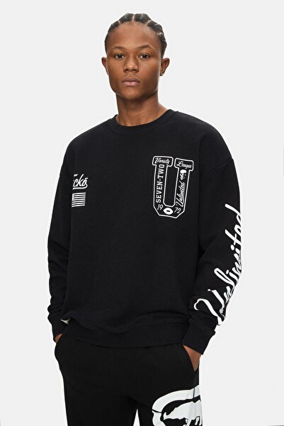 ecko unltd. Aspen Black Crew Neck Printed Oversized Men's Sweatshirt