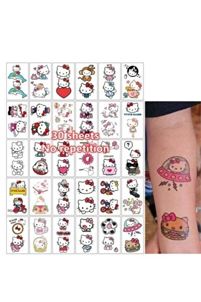 Generic 30 Sheets kt Temporary Tattoos Hello Kitty Cute Anime Waterproof Tattoos