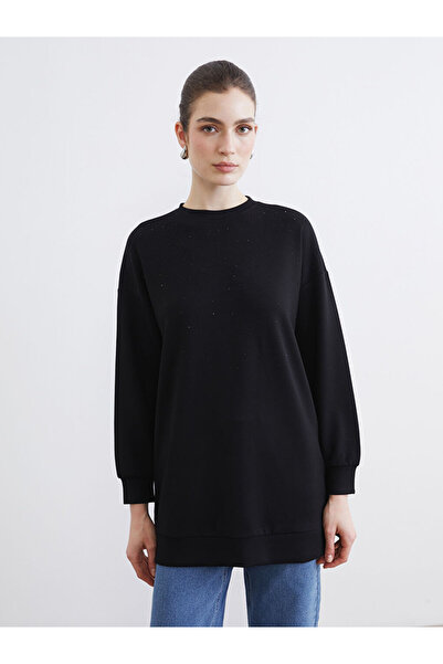 LC Waikiki Black Crew Neck Stone Women's Sweatshirt Tunic from Guli's Store