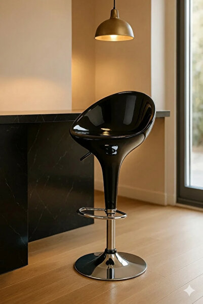 NZONE STORE Black bar stool with chrome base and height-adjustable footrest