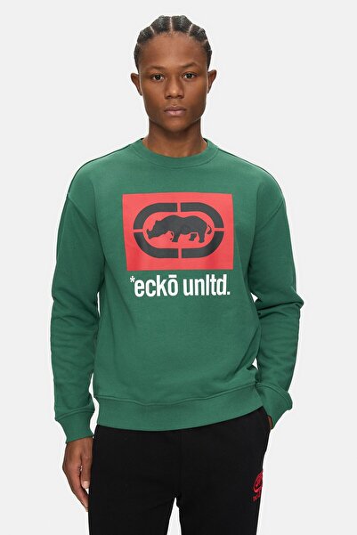 ecko unltd. Hernandez Green Crew Neck Printed Loose Fit Sweatshirt