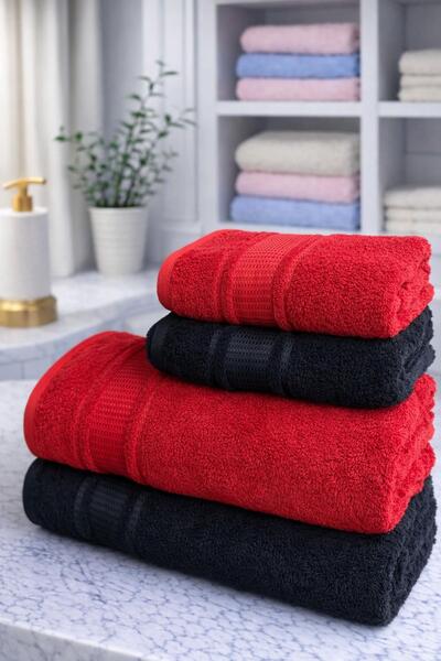 Özdilek مجموعة كولورست الأفضل (طقم حمام) أسود-أحمر