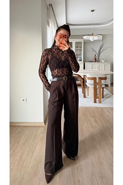 Fistan Byn Melisa Piliseli Kemerli Pantolon Kahve