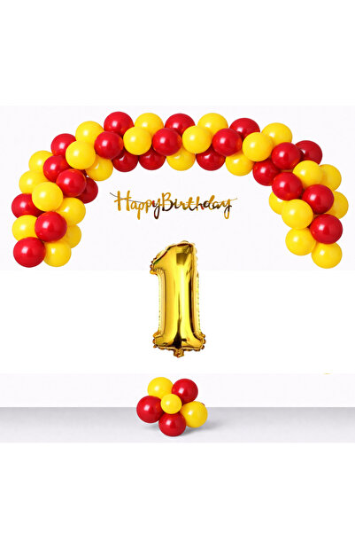 tedaks Yellow Red Balloons Gold Happy Birthday Banner Gold Number Fan Birthday