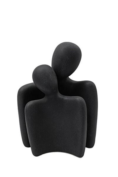 Generic 2 Pieces Black Textured Stone Figurine Art Couple