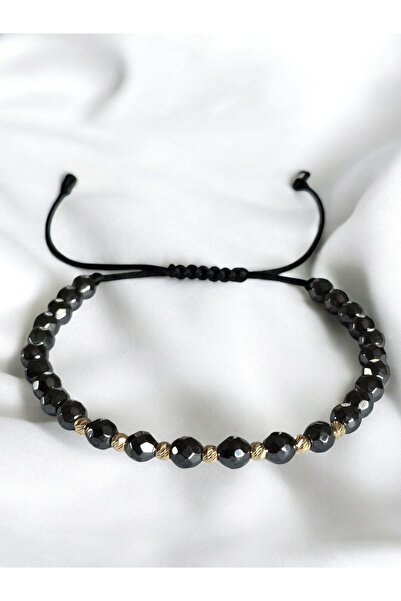 Bijoulux Bratara hematite fatetate 6 mm si 7 bile aur 14k 3 mm