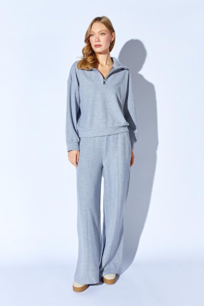 TENA Set Selenik pentru femei, gri melange, cu guler, cu fermoar, cu detalii ...