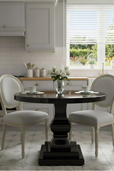 Ahlat Ağacı Ahşap Atölyesi Siyah Yuvarlak Ahşap Masa, Mutfak Masası, Mutfak M...