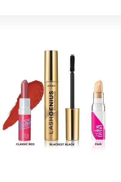 AVON .LASH GENIUS MASKARA. FAIR KAPATICI .RED COLORTREND RUJ 3 lu set