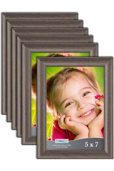 Generic إطارات صور Icona Bay مقاس 5x7 (لون بني هيكوري، عبوة من 12 إطارًا)