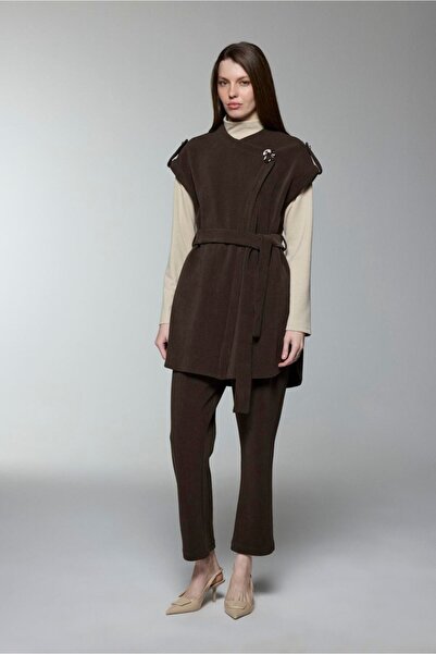 Zühre Broş Detaylı Kuşaklı Bordo Kombin Takım TK-1176