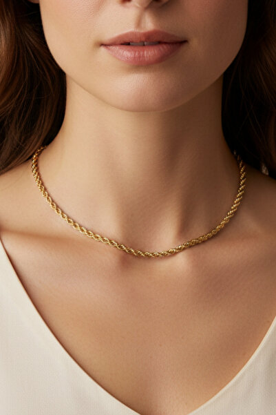 Rua Jewelry Steel Twist Rope Necklace - Classic Size 45 cm 3 mm Gold Color | ...