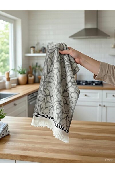 bornoz dünyası 30x50 6-Piece Leaf Pattern Hand and Kitchen Towel