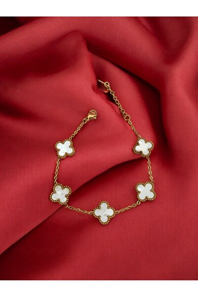 Arya Steel Gold White Clover Bracelet