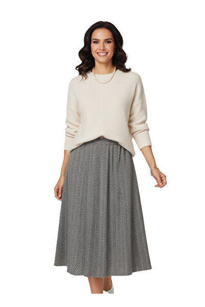 Oppland Women's Winter Piecewise Mother Skirt Art Patterned Fleece-Lined Elas...