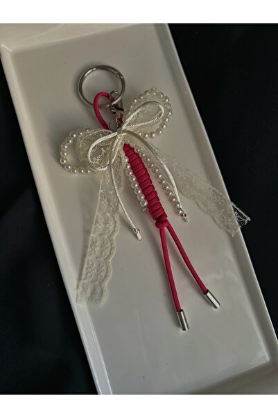 Handmade Fiyonk detaylı dantel işlemeli el yapımı çanta charmı