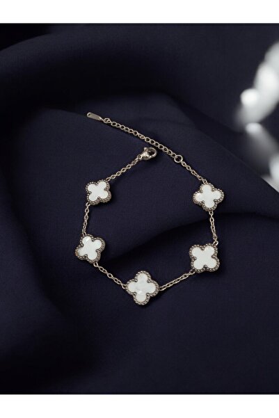 Arya Steel Silver White Clover Bracelet