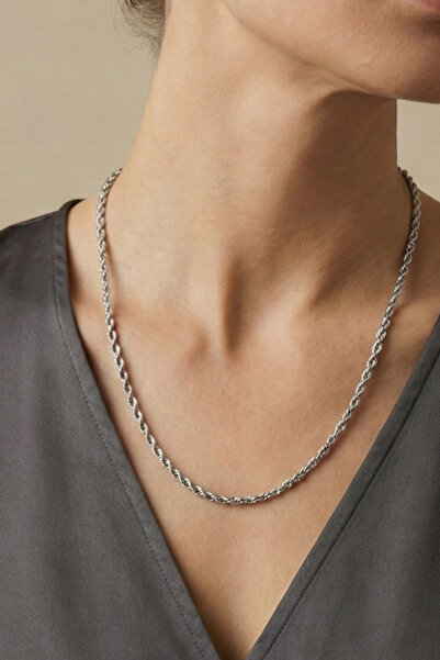 Rua Jewelry Steel Twisted Rope Necklace - Long 60 cm 3 mm Silver Color |   No...