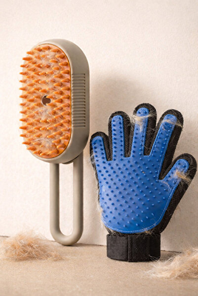 PawX Buharlı Kedi & Köpek Tarağı + Tüy Toplama Eldiveni | Tüy Temizleyici Set