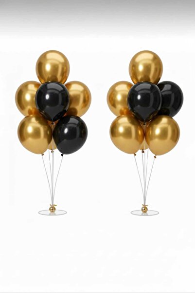GÖRKEM TOPTAN PARTİ 2 Adet 7'li Balon Standı Ve 14 Adet Gold - Siyah Metalik ...