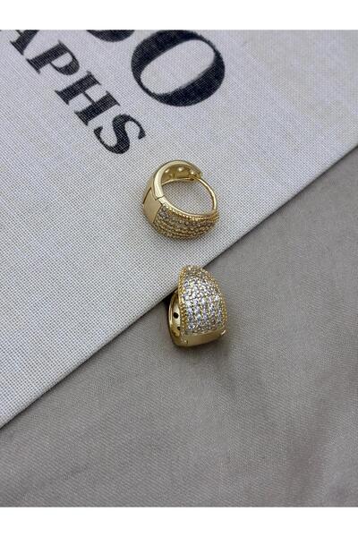 Hedef Bijuteri Gold Color Wide Hoop Zircon Stone Earrings Cm58