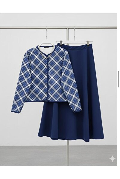 modasindoma Set etnic de damă cu detalii pătrate, din două piese