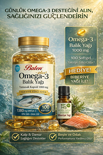 Balen Omega3 Balık Yağı (EPA:300mg + DHA:200mg) Yumuşak Kapsül 100 ADET 1000 ...