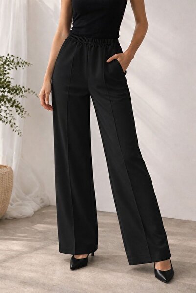 vvesario Scuba Çimalı Beli Lastikli Beyaz Pantolon