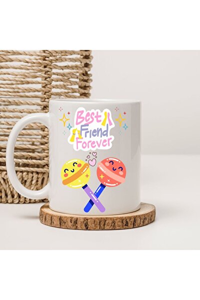 kubdekor Best Friends Pastel Colors Friendship Themed Printed Mug Cups