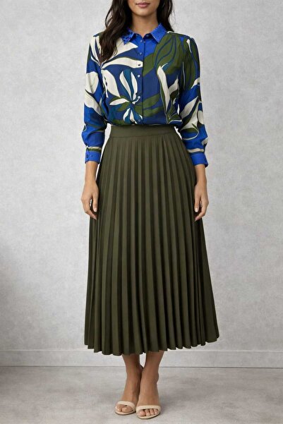 BOUTİQUE MOONLİGHT Haki Pileli Uzun Etek