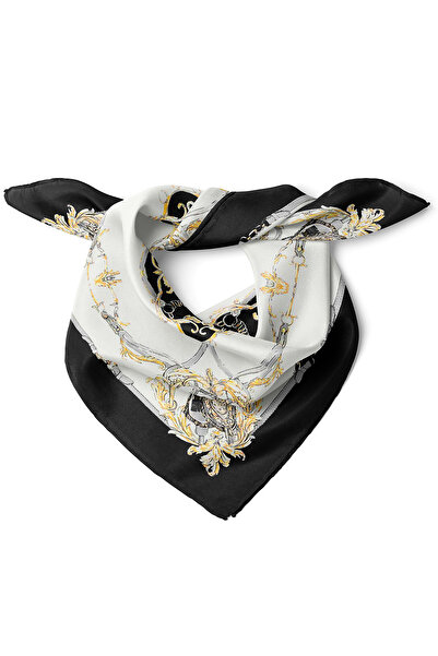 nehir eşarp Royal Estetik Gümüş Zincir ve Kemer Detay Desen Fular Bandana 50x...