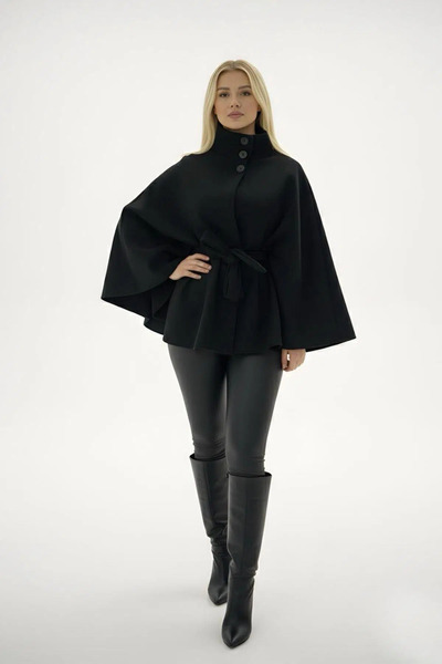 LİYACA Women's Judges Collar Cashmere Fabric Poncho