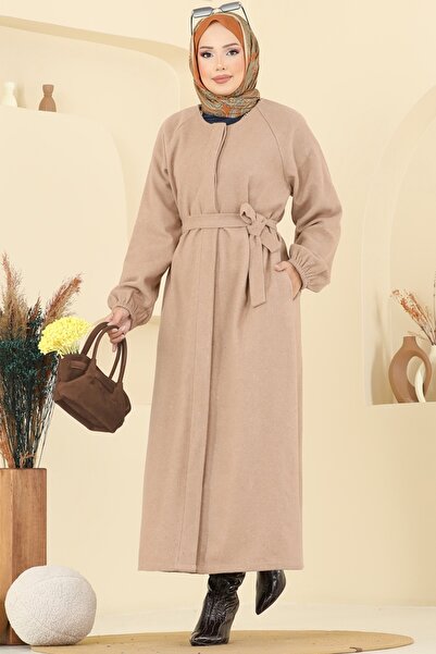 ModaMerve Gizli Düğmeli Kaşe Kaban 0504BG354-MS Açık Vizyon