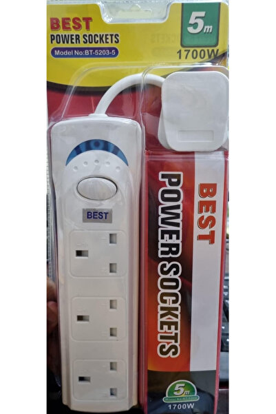 Biki 3 مقابس كهربائية، طول السلك 5 أمتار، 1700 واط، 22×6×3 سم