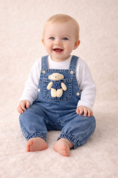 emir baby Ayıcık detaylı kot slopet tulum