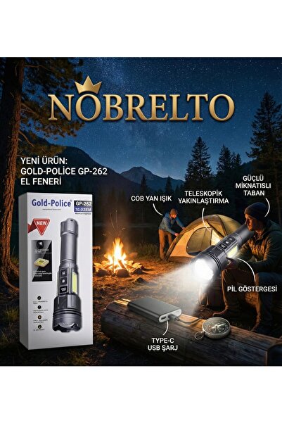 NOBRELTO Gold-Police GP-282 100W Profesyonel Şarjlı El Feneri - 6000mAh Batar...
