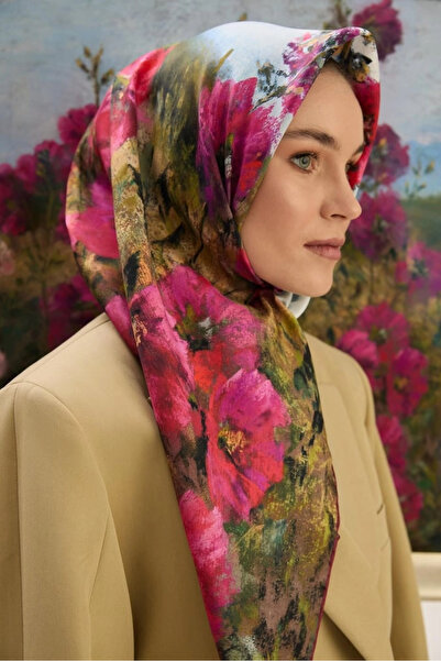 Maisa Fam Ti̇vi̇l Silk Scarf 90*90 cm - Fuchsia