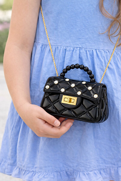 Selvira Kız Çocuk Mini Silikon Çanta – Taşlı, Zincir Askılı, Boncuk Saplı, Ki...