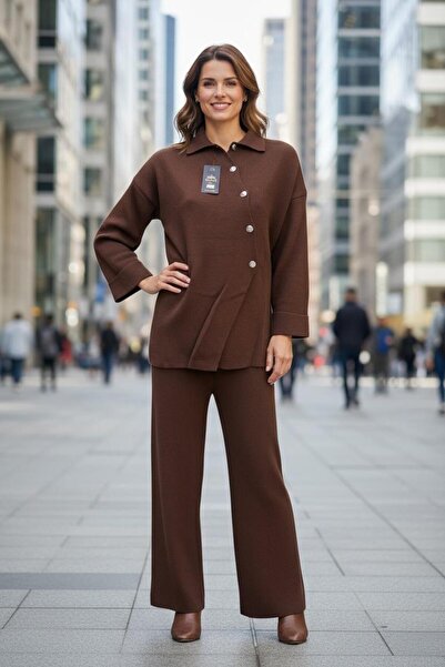 Abalı Yeni sezon kışlık 2li pantolonlu Kadın triko takım Durk park Vilda model