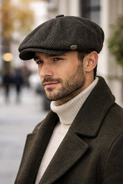 MEKİK BUTİK نموذج دافيد بيكهام لقبعة الكابينة ذات النمط المخطط باللون الكاكي ...