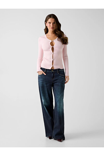 Guess Long Sleeve Crew Neck Stella Cardigan Knitwear Women's Pink Knitwear W6...