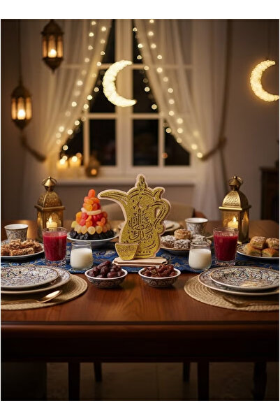 co arma زينة رمضان ديكورات مصنوعة يدوياً من الخشب بتصميم دلة وعبارات رمضان كر...