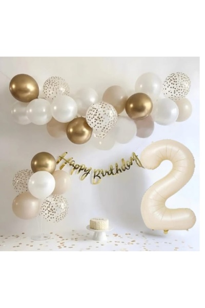 SİNDA Krem Renk Temalı Gold Krom Doğum Günü Partisi Seti - Doğum Günü Konsept...
