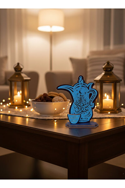 co arma ديكور دلة زينة رمضان من الخشب بعبارات رمضان كريم لون ازرق