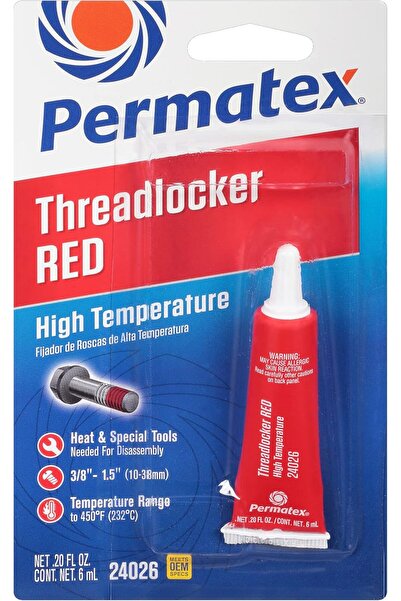 Permatex 24026 High Temperature Threadlocker Red, 6 ml, Pack of 1